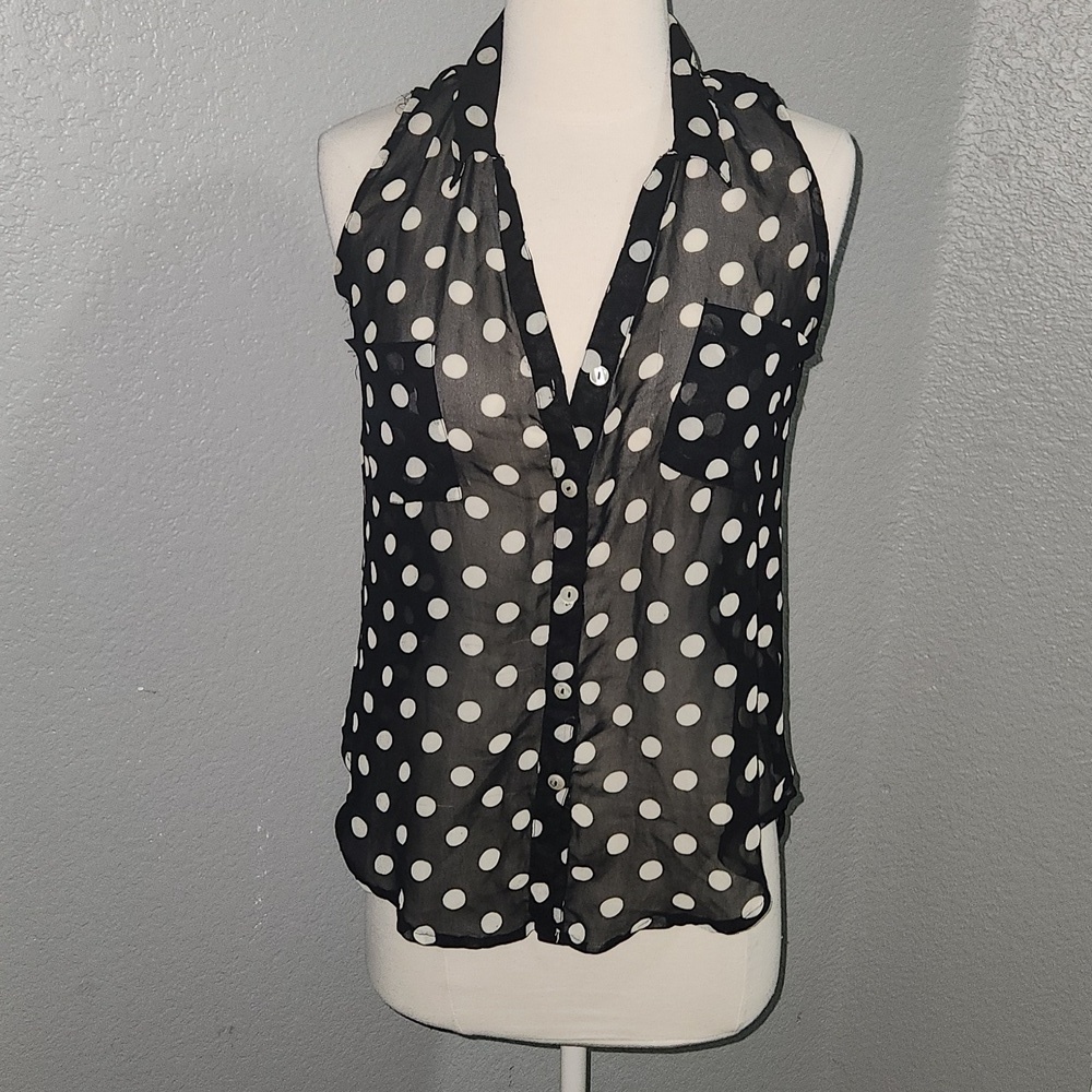 Fun & Flirt Black and White Sheer Sleeveless Blouse Size M